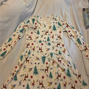 Festive Long Sleeve Christmas Dress with Deer and Tree Print